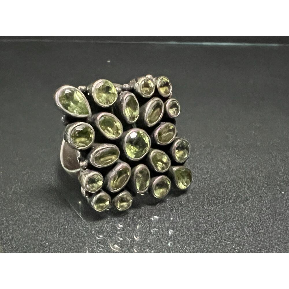 Vintage Artisan Large Natural Peridot Shield Sterling Silver Ring - Picture 8 of 14